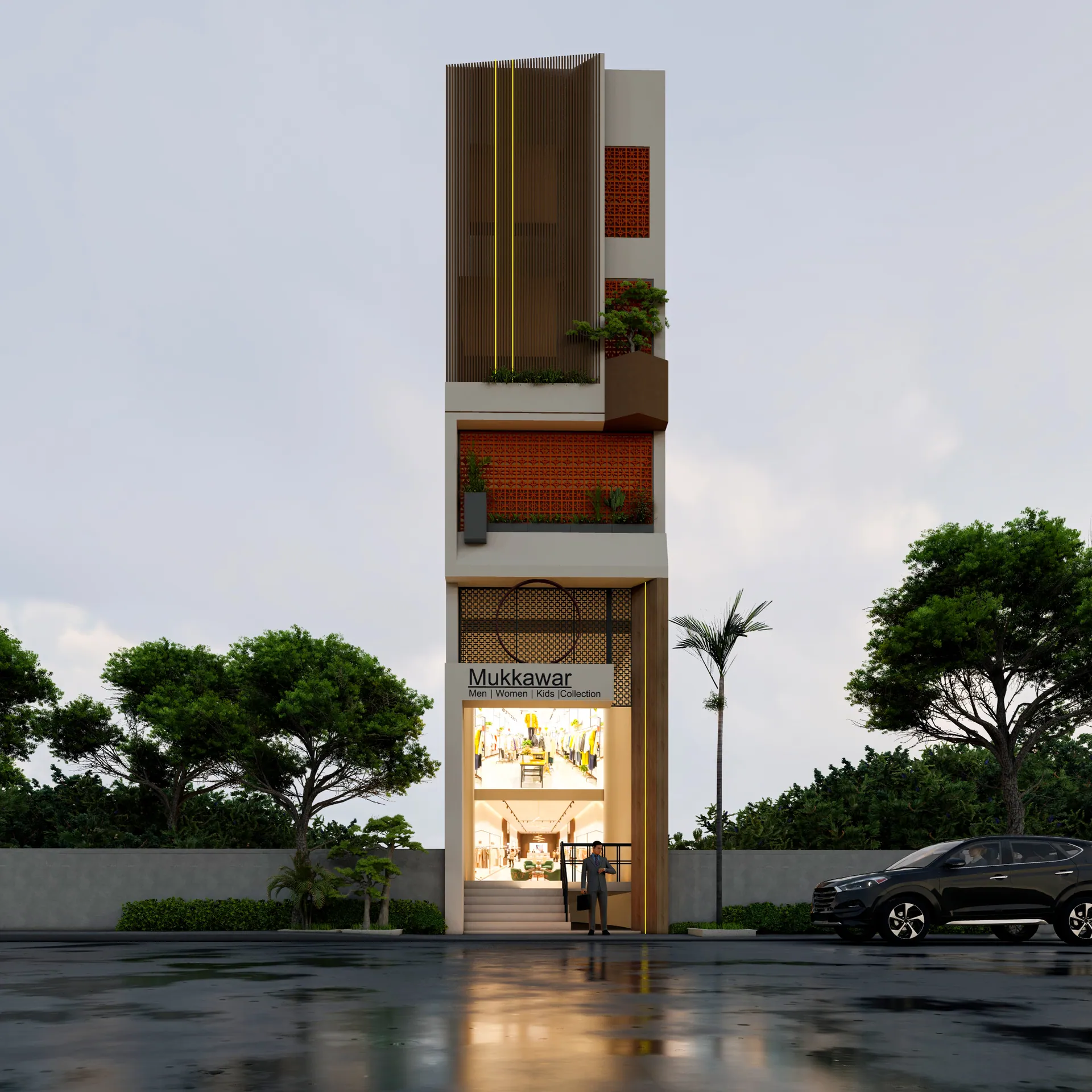 Narrow shop-cum-residence building with a shopfront at street level